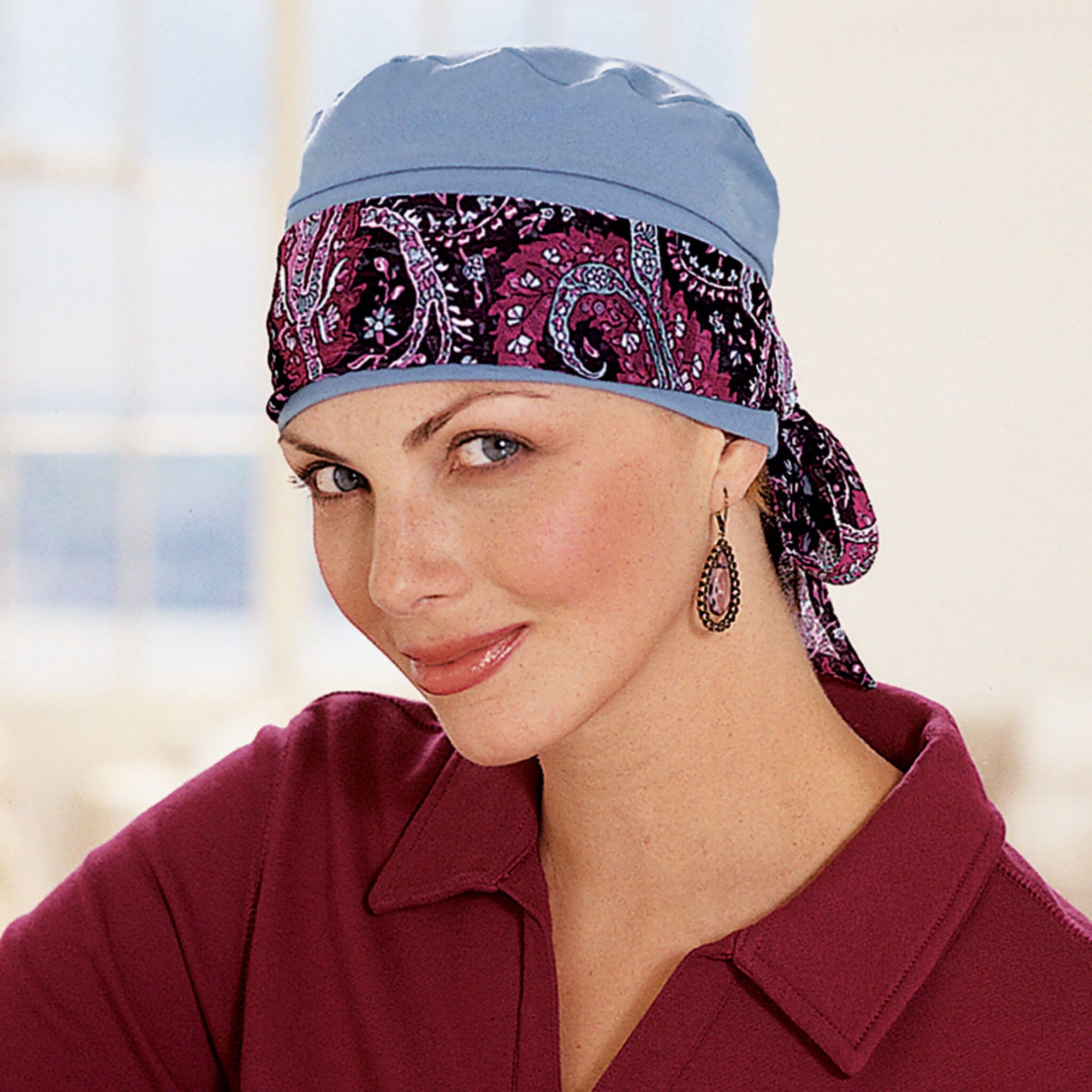 Ivory Paisley Scarfband Shown with #9265 Coffee Turban