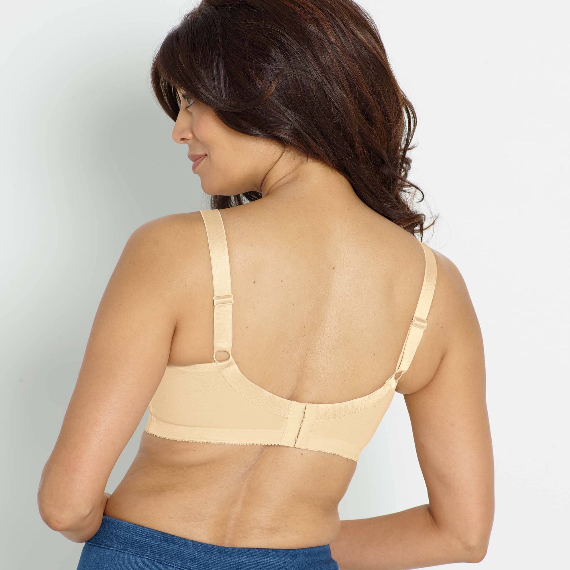 Back view #7837 Contoured Soft Cup Mastectomy Bra shown in beige.