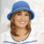 Shown in (29) Glazed Strawberry with Bucket Hat with Frayed Edge (#9507), in Blueberry 