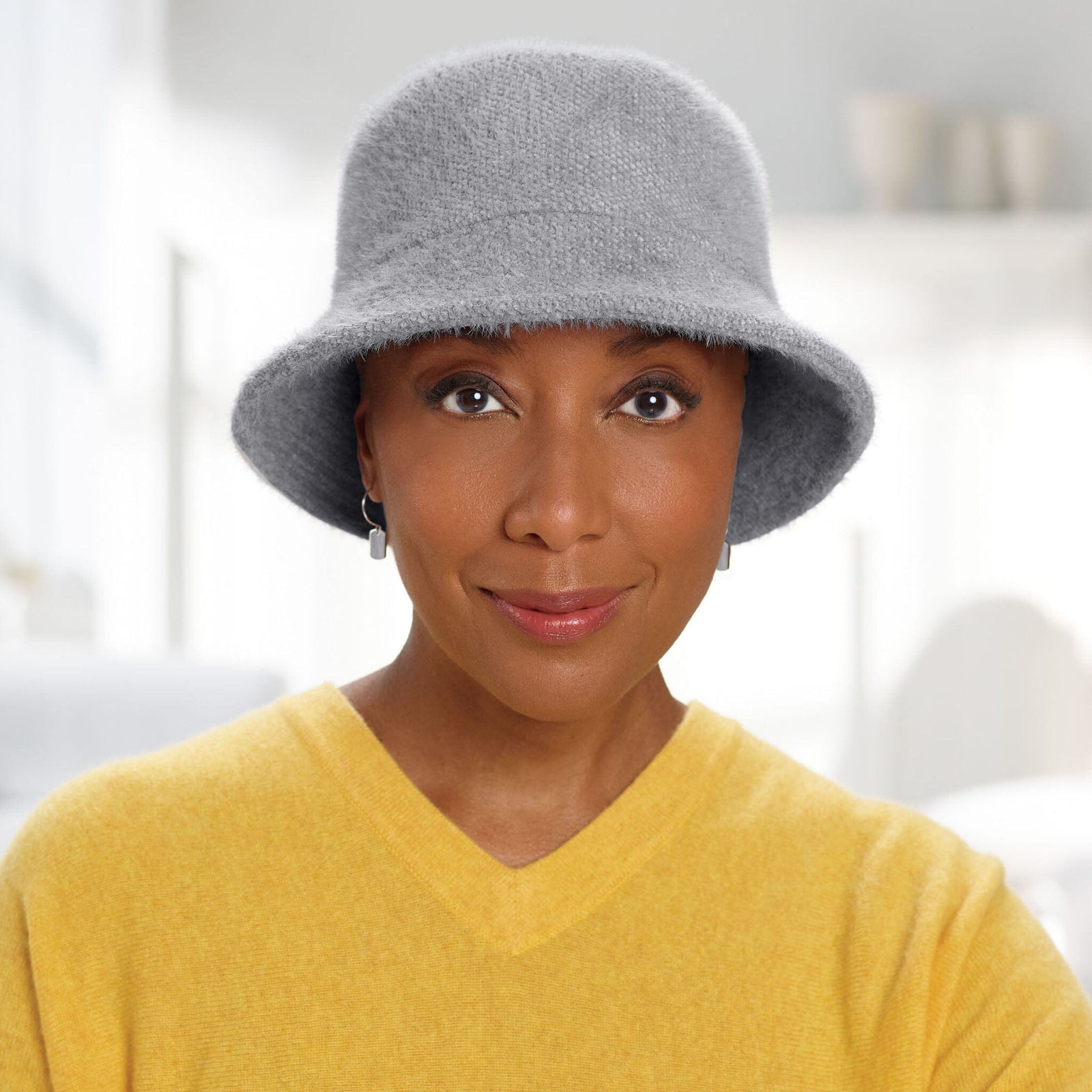 Chenille Feather Yarn Bucket Hat - Grey One Size - Cancer & Chemotherapy Hats