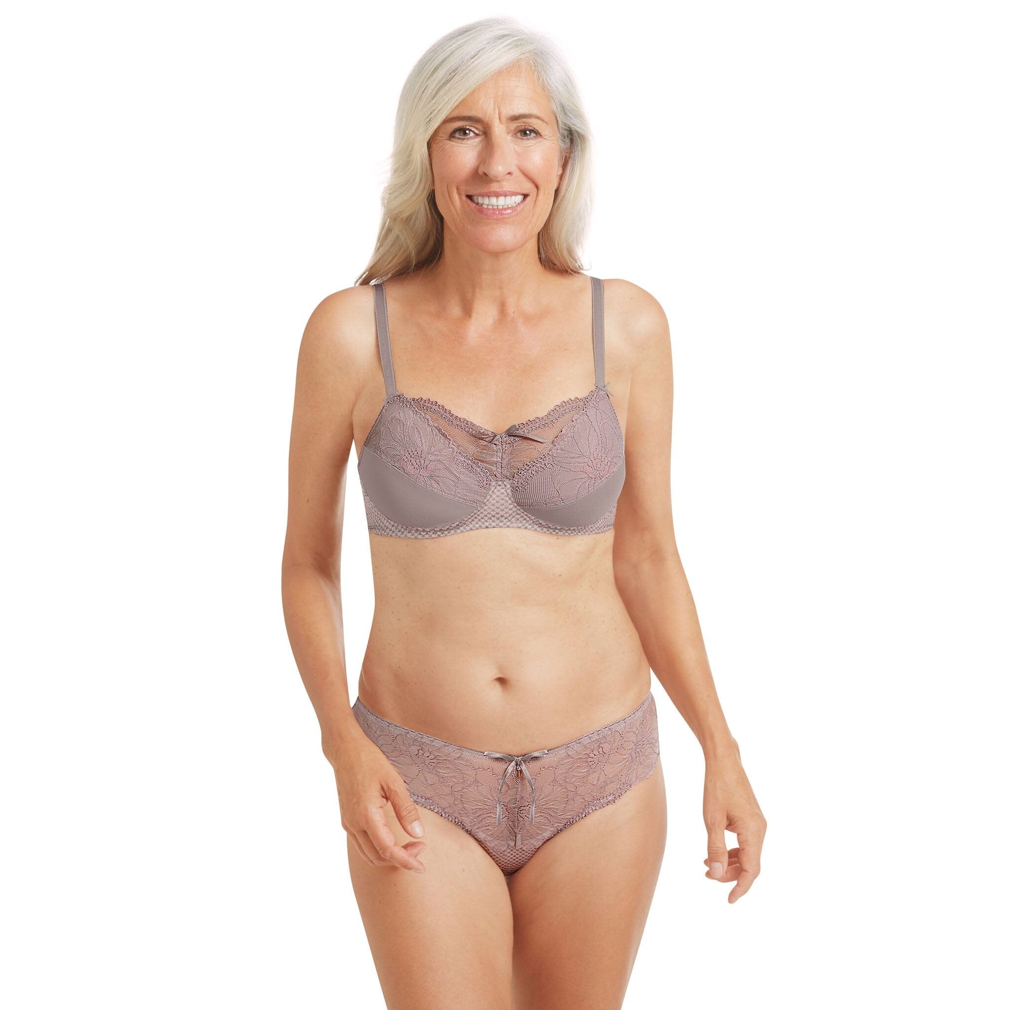 Amoena Be Amazing Wire-Free Bra Shown in Tender Taupe/Rose Kiss-Ribbon Detail