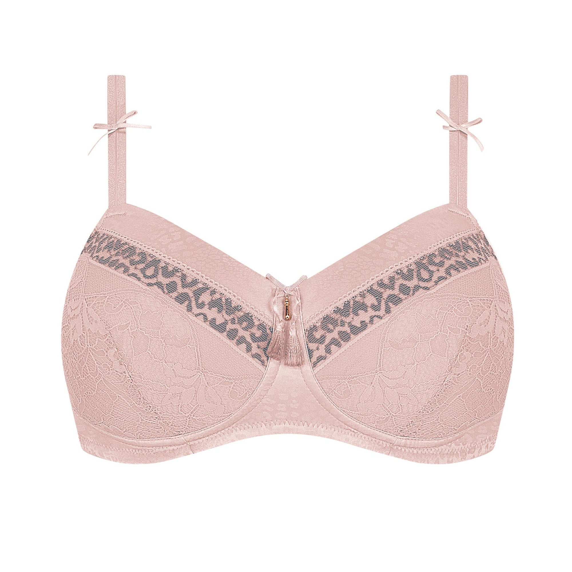 Amoena® Cherish Padded Wire-Free Bra Shown in Dreamy Pink/Light Grey-Back View-Crisscross Straps