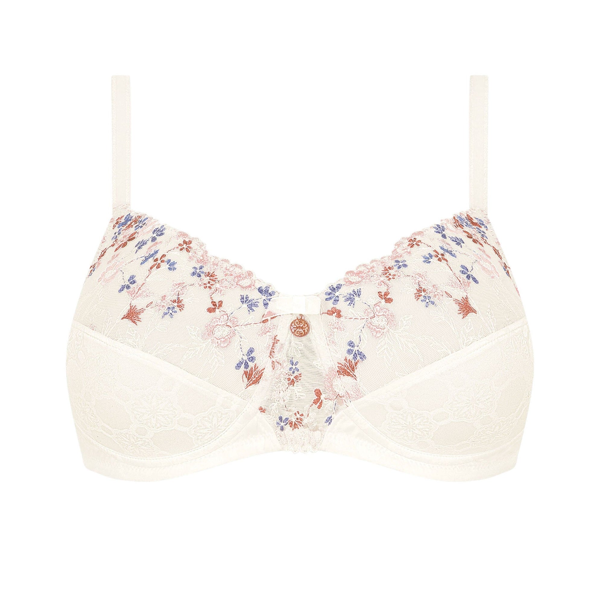 Amoena® Daydream Padded Wire-Free Bra Shown in Off White Floral-Back View-Crisscross Strapes
