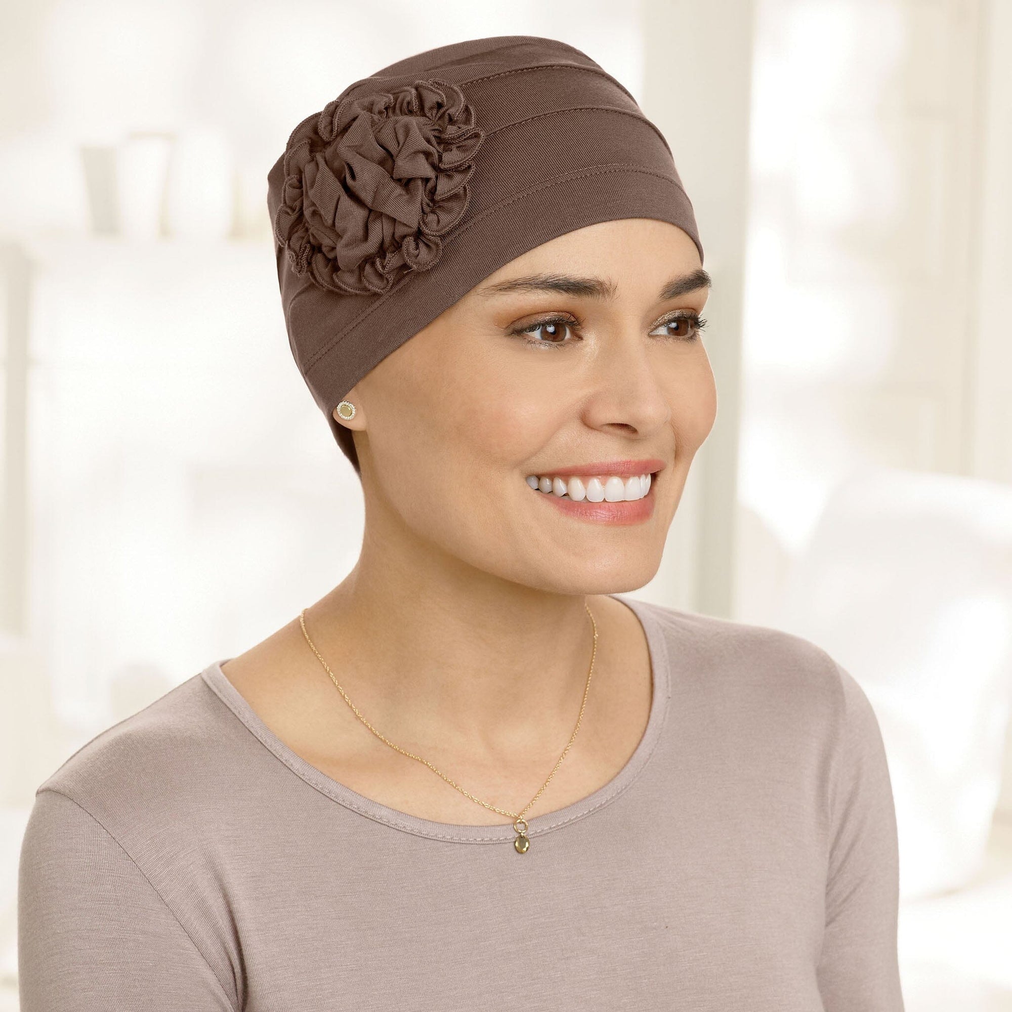 Pleated Organic Bamboo Cap with Sunflower