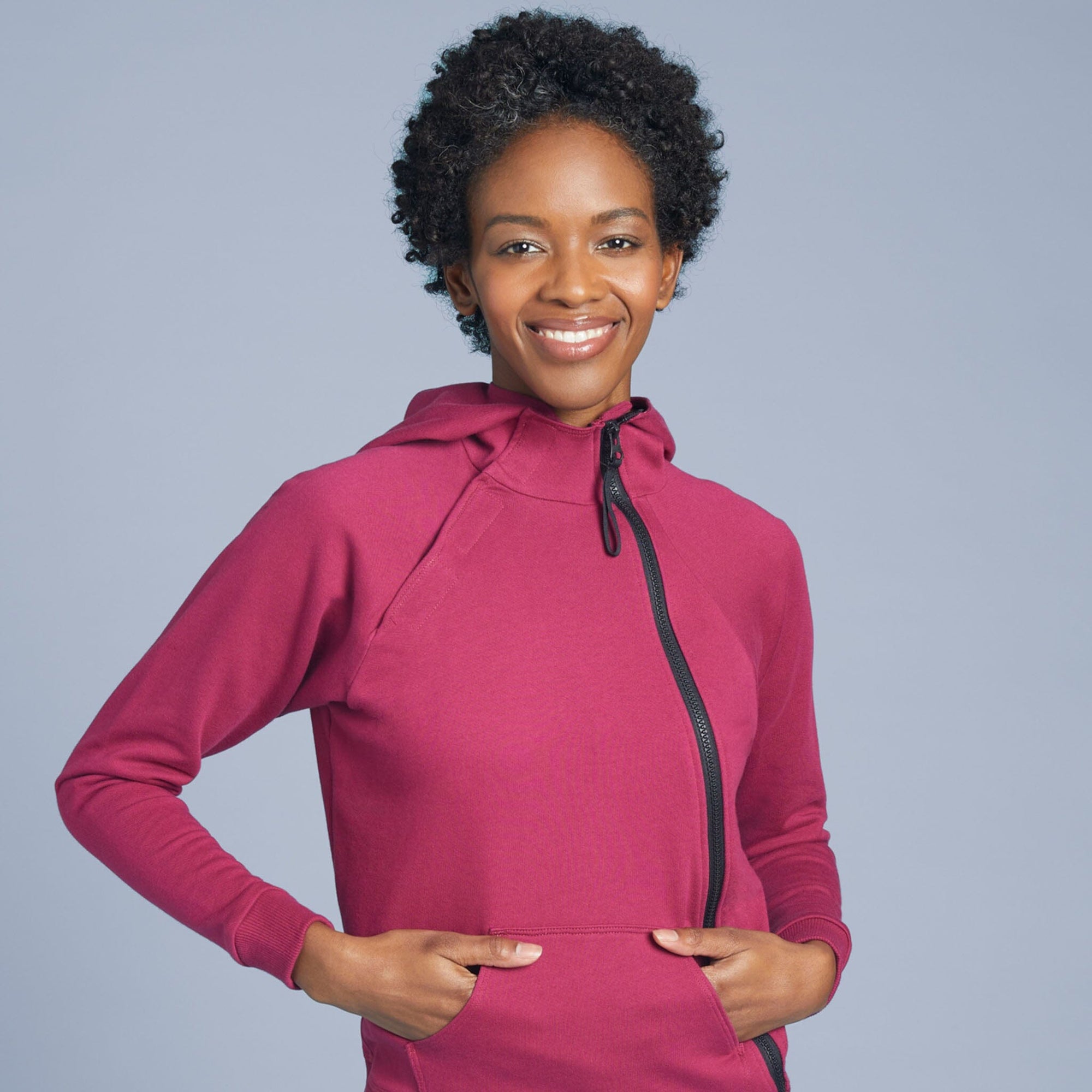 Accessible Hoodie, shown in plum, front view.