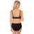 Amoena® Pia High Waist Panty and Pia Padded Underwire Bra (#9732) Shown in Black/Sand – BackView
